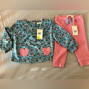 Mini Boden Floral stretch cotton shirt and joggers (3-6 months)
